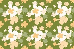 Vintage 70s Style Flower Background Illustration. Colorful Pastel Color Groovy Artwork Bundle, Y2k Nature Backgrounds With Spring Plants. vector