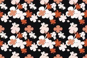 Seamless Abstract Floral Wallpaper Pattern Vintage 70s Style Flower Background Illustration. Colorful Pastel Color Groovy Artwork Bundle, Y2k Nature Backgrounds With Spring Plants. vector