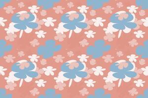 Beautiful Blooming Flower Seamless Pattern Vintage 70s Style Flower Background Illustration. Colorful Pastel Color Groovy Artwork Bundle, Y2k Nature Backgrounds With Spring Plants. vector