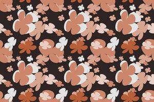 Seamless Floral Pattern With Hand Drawn Vintage 70s Style Flower Background Illustration. Colorful Pastel Color Groovy Artwork Bundle, Y2k Nature Backgrounds With Spring Plants. vector