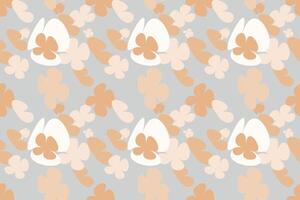 Blooming Flower Pattern Vintage 70s Style Flower Background Illustration. Colorful Pastel Color Groovy Artwork Bundle, Y2k Nature Backgrounds With Spring Plants. vector