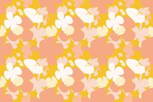 Seamless Abstract Floral Wallpaper Pattern Vintage 70s Style Flower Background Illustration. Colorful Pastel Color Groovy Artwork Bundle, Y2k Nature Backgrounds With Spring Plants. vector