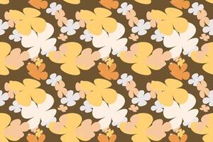 Natural Drawing Flower Seamless Pattern Vintage 70s Style Flower Background Illustration. Colorful Pastel Color Groovy Artwork Bundle, Y2k Nature Backgrounds With Spring Plants. vector