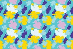 Blooming Flower Pattern Vintage 70s Style Flower Background Illustration. Colorful Pastel Color Groovy Artwork Bundle, Y2k Nature Backgrounds With Spring Plants. vector
