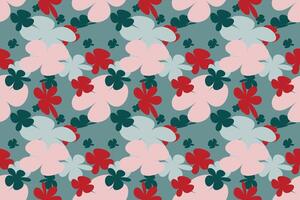 Seamless Abstract Floral Wallpaper Pattern Vintage 70s Style Flower Background Illustration. Colorful Pastel Color Groovy Artwork Bundle, Y2k Nature Backgrounds With Spring Plants. vector