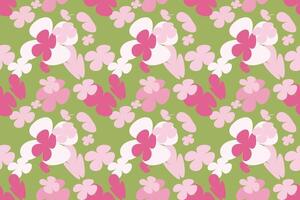 Seamless Abstract Floral Wallpaper Pattern Vintage 70s Style Flower Background Illustration. Colorful Pastel Color Groovy Artwork Bundle, Y2k Nature Backgrounds With Spring Plants. vector