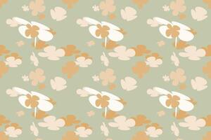 Beautiful Floral Pattern Design Vintage 70s Style Flower Background Illustration. Colorful Pastel Color Groovy Artwork Bundle, Y2k Nature Backgrounds With Spring Plants. vector