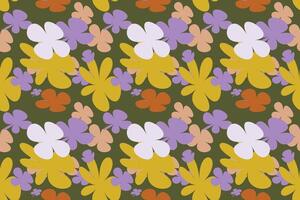 Beautiful Flowers Pattern Background Vintage 70s Style Flower Background Illustration. Colorful Pastel Color Groovy Artwork Bundle, Y2k Nature Backgrounds With Spring Plants. vector
