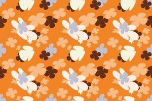 Seamless Floral Pattern With Hand Drawn Vintage 70s Style Flower Background Illustration. Colorful Pastel Color Groovy Artwork Bundle, Y2k Nature Backgrounds With Spring Plants. vector
