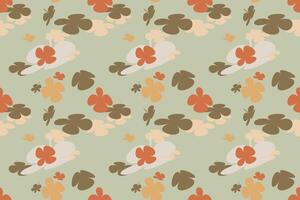 Beautiful Floral Pattern Design Vintage 70s Style Flower Background Illustration. Colorful Pastel Color Groovy Artwork Bundle, Y2k Nature Backgrounds With Spring Plants. vector