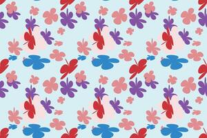 Simple Flowers Pattern Seamless Vintage 70s Style Flower Background Illustration. Colorful Pastel Color Groovy Artwork Bundle, Y2k Nature Backgrounds With Spring Plants. vector