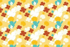 Seamless Pattern With Watercolor Flower Bouquet Vintage 70s Style Flower Background Illustration. Colorful Pastel Color Groovy Artwork Bundle, Y2k Nature Backgrounds With Spring Plants. vector