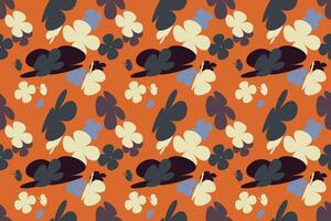 Beautiful Blooming Flower Seamless Pattern Vintage 70s Style Flower Background Illustration. Colorful Pastel Color Groovy Artwork Bundle, Y2k Nature Backgrounds With Spring Plants. vector