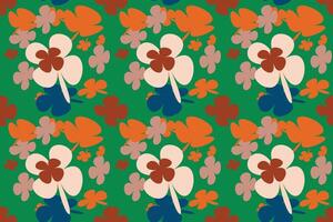 Floral Pattern Design Vintage 70s Style Flower Background Illustration. Colorful Pastel Color Groovy Artwork Bundle, Y2k Nature Backgrounds With Spring Plants. vector
