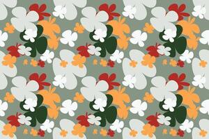 Floral Pattern Design Vintage 70s Style Flower Background Illustration. Colorful Pastel Color Groovy Artwork Bundle, Y2k Nature Backgrounds With Spring Plants. vector