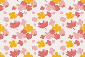 Seamless Flower Pattern Vintage 70s Style Flower Background Illustration. Colorful Pastel Color Groovy Artwork Bundle, Y2k Nature Backgrounds With Spring Plants. vector