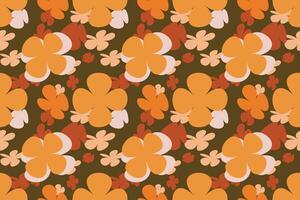 Simple Flowers Pattern Seamless Vintage 70s Style Flower Background Illustration. Colorful Pastel Color Groovy Artwork Bundle, Y2k Nature Backgrounds With Spring Plants. vector