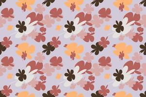 Flower Seamless Pattern on Muster Background Vintage 70s Style Flower Background Illustration. Colorful Pastel Color Groovy Artwork Bundle, Y2k Nature Backgrounds With Spring Plants. vector