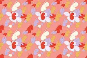 Blooming Flower Pattern Vintage 70s Style Flower Background Illustration. Colorful Pastel Color Groovy Artwork Bundle, Y2k Nature Backgrounds With Spring Plants. vector