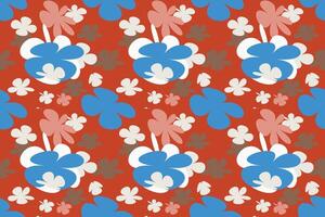 Beautiful Blooming Flower Seamless Pattern Vintage 70s Style Flower Background Illustration. Colorful Pastel Color Groovy Artwork Bundle, Y2k Nature Backgrounds With Spring Plants. vector