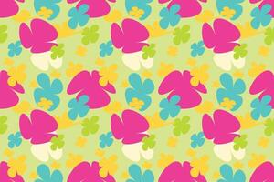Simple Flowers Pattern Seamless Vintage 70s Style Flower Background Illustration. Colorful Pastel Color Groovy Artwork Bundle, Y2k Nature Backgrounds With Spring Plants. vector