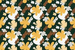 Floral Seamless Pattern Vintage 70s Style Flower Background Illustration. Colorful Pastel Color Groovy Artwork Bundle, Y2k Nature Backgrounds With Spring Plants. vector