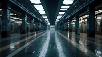 Blue Lit Underground Transit Hub, metro train station, A Modern Approach to Commuting photo