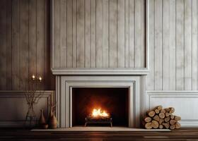 interior with wood burning fireplace photo