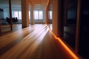 Bright room with sunlight streaming through windows photo