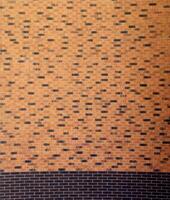 Dark brick wall pattern with chaotic masonry order. Background texture or resource for 3d texturing. Many bricks in big modern stone wall photo