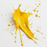 Yellow varnish on a white background, wet drop. Isolate - splashes of nail polish.Interesting and unusual strokes. photo