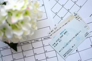 Japanese my number card specimen and notification card on calendar background photo