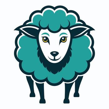 A cartoon illustration of a smiling blue sheep with large, expressive eyes. The sheep is standing upright and looking directly at the viewer. vector