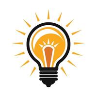 A simple, yet effective, illustration depicting a light bulb with a yellow glow and radiating rays, signifying a moment of inspiration. vector