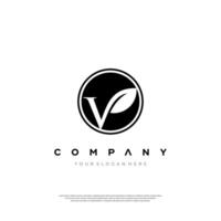 Letter V logo design in a Leaf geometric style with cut out slash and lines. vector