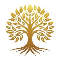 A simple illustration of a golden tree with deep roots on a white background. vector