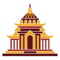 A digital illustration depicting an Asian temple with a red and gold color scheme. The temple features intricate details and a traditional architectural style. vector