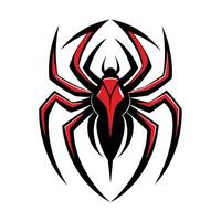 A stylized illustration of a spider in red and black on a white background. vector