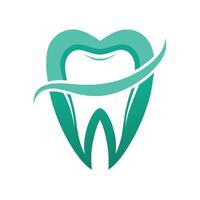 This image shows a stylized green tooth logo design. The tooth is depicted in a heart shape with a swirling line wrapping around it. vector