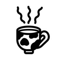 Hot milk beverage drinks in mug with cow pattern design icon illustration with black outline isolated on square white background. Simple flat cartoon art styled drawing. vector