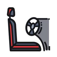 Red and dark gray car driver seat colored icon illustration with outline isolated on square white background. Simple flat vehicle part environment cartoon art styled drawing. vector