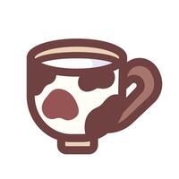 Milk beverage drinks in mug with brown cow skin pattern design icon illustration outlined isolated on square white background. Simple flat cartoon art styled drawing. vector