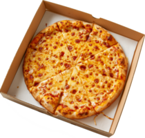 Stack of cardboard boxes with a tasty cheese pizza isolated on a transparent background png
