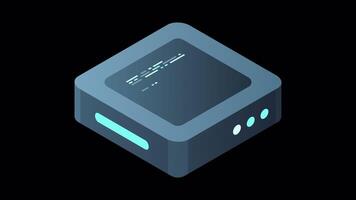 Isometric futuristic server animation. Isometric database or data center. Abstract blockchain. Computer storage. Cloud storage. Transparent background with alpha channel video