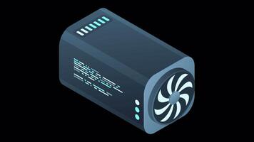 Isometric futuristic server animation. Isometric database or data center. Abstract blockchain. Computer storage. Cloud storage. Transparent background with alpha channel video