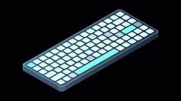 Isometric computer keyboard animation. Personal computer hardware components. Modern computer keyboard. Motion graphic. Transparent background with alpha channel video