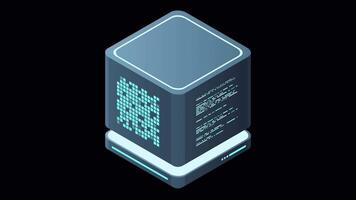 Isometric futuristic server animation. Isometric database or data center. Abstract blockchain. Computer storage. Cloud storage. Transparent background with alpha channel video
