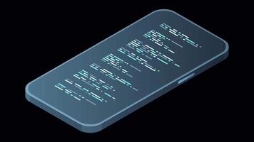 Isometric smartphone animation. Simple flat isometric phone. Smartphone device isometric technology. 4K animated in isometric style. Transparent background with alpha channel video
