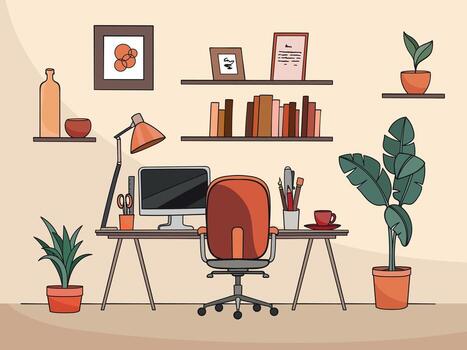 Workplace room, modern Interior, cabinet. Office with