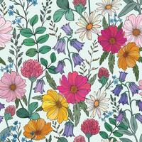 Seamless pattern of different wild herbs and flowers vector
